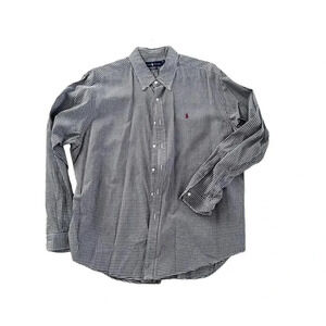 Ralph Lauren Grey Long Sleeve Button Down Classic Fit Checkered Shirt Size XXL